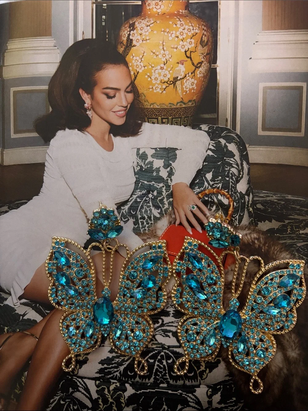 Rhinestones Butterfly Statement Earrings